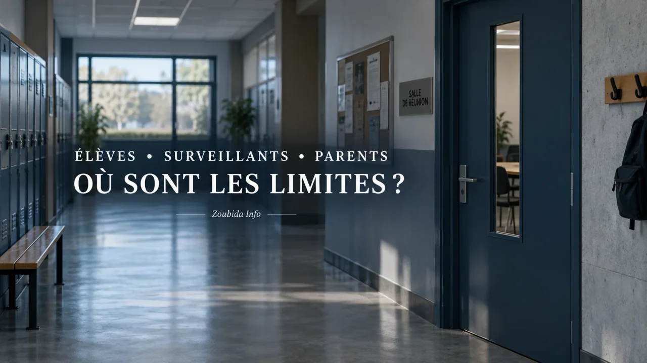 Illustration d’un couloir de collège et d’une salle de réunion, avec le titre « Où sont les limites ? ».