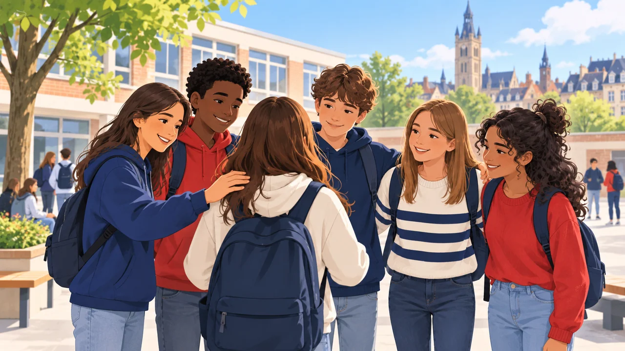 Illustration de jeunes se soutenant face au harcèlement scolaire